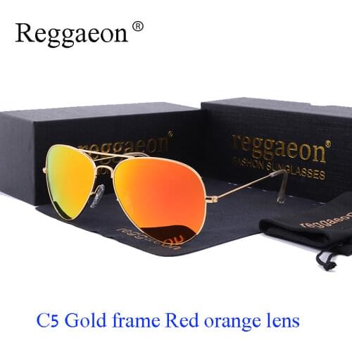Raggaeon luxury Glass lens sunglasses women man High quality uv400 Retro brand design pilot sun glasses Orange Shades Unisex red