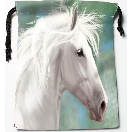 Animal Horses Drawstring Bags HD Print 18X22CM New Arrival Soft Satin Fabric Resuable Storage Clothes Bag Shoes Bags 12.2
