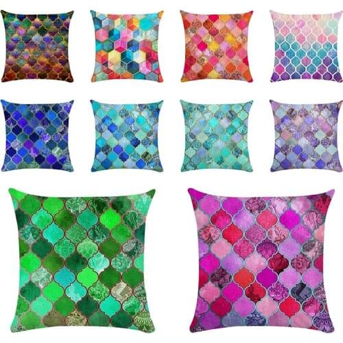 18'' Rainbow Pastel Watercolor Hexagon Pattern Gemstone super soft polyester Cushion Cover and Sofa Pillow Case Home Decorative