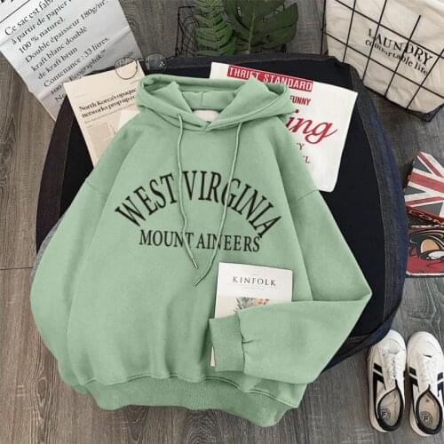 Womens Winter Plus Velvet Thick Hooded Sweatshirt Letter Pullover Harajuku Loose Wild Long-sleeved Korean Tops Hoodie