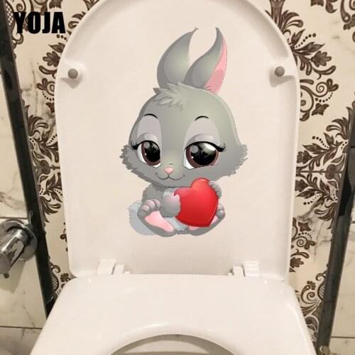 YOJA 14.8×24.3CM Cute Baby Bunny Kids Room Wall Decoration Creative Bathroom Toilet Stickers T1-2716