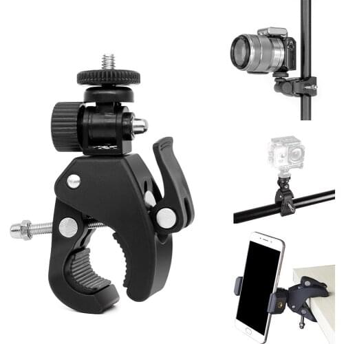 Bicycle Camera Handlebar Clamp Bracket Mount Screw Clip Tripods 180 Degree Crab Clamp Strong Clip Holder Legs Mount Accessories