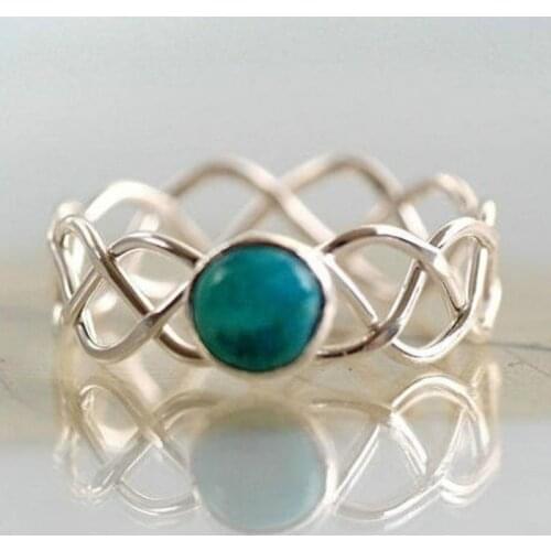 Womens Vintage 925 Sterling Silver Twisted Twisted Rope Turquoise Ring Gift Jewelry Ring Wholesale