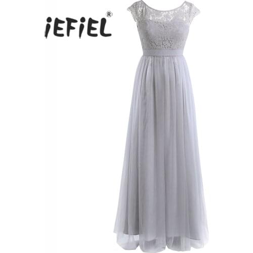 Womens 2018 Bridesmaid Formal Maxi Dresses Cap Sleeve Lace Tulle Party Prom Gown Dress for Womens Vestidos Long Dress