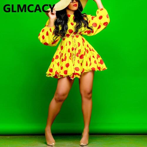 Womne Lantern Sleeve Polkadot Printed Sweet Dress Elegant Evening Party Mini Dress