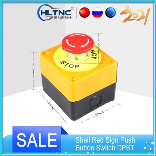 1PCS Plastic Shell Red Sign Push Button Switch DPST Mushroom Emergency Stop Button AC 660V 10A NO+NC LAY37-11ZS