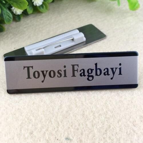 10pcs custom pin hotel staff badge laser stainless steel employee id badge 70X20mm plate name tag badge holder
