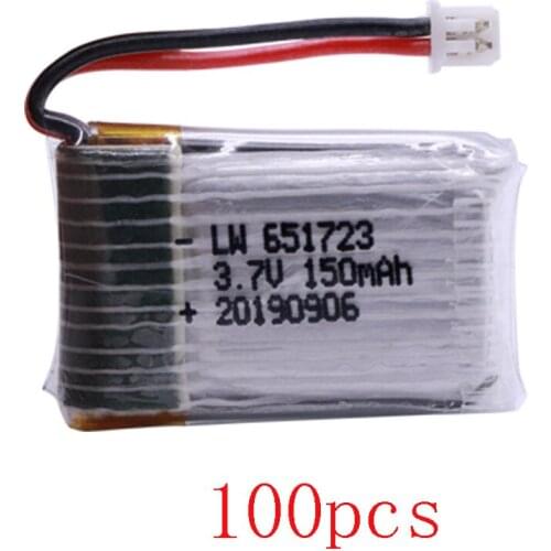 100pcs lipo battery 3.7V 150mAh For Syma S8 M67 U839 H20 RC Quadcopter Parts 3.7v Lipo battery toy Accessories