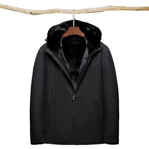 2020 Short Hooded Black Real Fur Parkas For Men Winter Warm Natural Fur Lined Clothing Top Quality Business Formal Casual Jacket