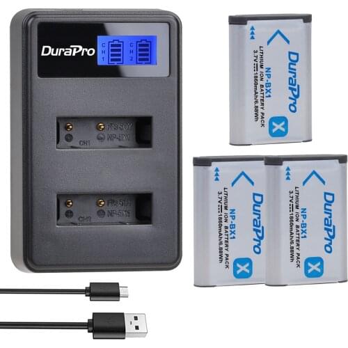 3Pc NP-BX1 1860mAh Battery +LED Dual Charger for Sony DSC RX1 RX100 AS100V M3 M2 HX300 HX400 HX50 HX60 GWP88 AS15 WX350