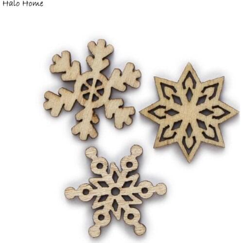 30pcs Mixed Snowflake Wooden Chips for Scrapbooking Embellishments Wedding Party DIY Handmade Accessories Decor Buttons 35mm