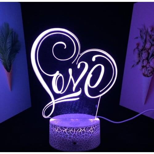Love Pattern WIth Word “LOVE” Ornaments 3D Neon Lamp Home Table Decor White Cracked Basefor Couple Valentine Day Birthday Gifts