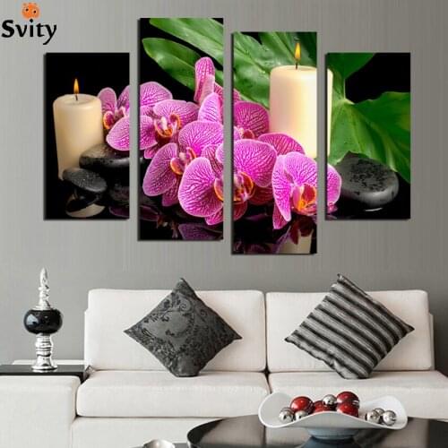 4 Panel butterfly orchid Flower Wall Art Picture Home Decoration For Living Room Canvas Print PaintingUnframed F1800