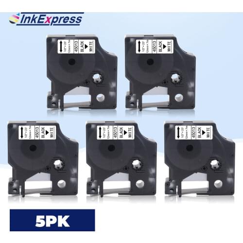5PK 45013 Tape For DYMO D1 45013 Label Tape 12mm Black on White Labels 45013 For DYMO LabelManager 280 COLORPOP Label Maker