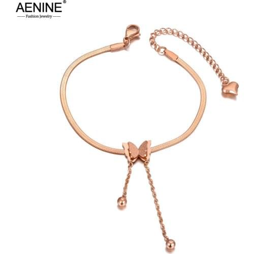 AENINE Fashion Titanium Stainless Steel Butterfly Charm Bracelets For Women Bohemia CZ Crystal Party Bracelet Jewelry AB20162