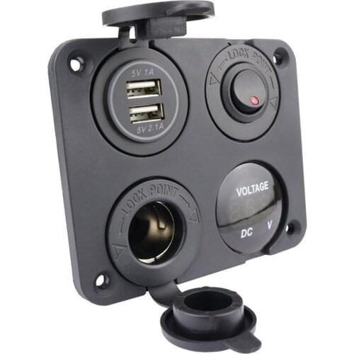 SOONHUA Car Boat Cigarette Lighter Socket Waterproof Dual USB Charger With Indicator Light Voltmeter With Toggle Switch Charger