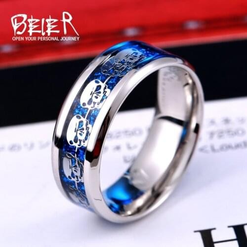 Beier new store 316L Stainless Steel ring Skull Ring Rock Simple Tail Ring for men/women biker ring fashion jewelry LLBR-R080R