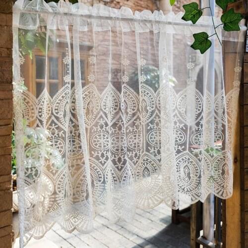 White European Romantic Embroidered Window Screen Finished Half Curtain Short Curtain White Embroidery Lace Curtain Nordic Style