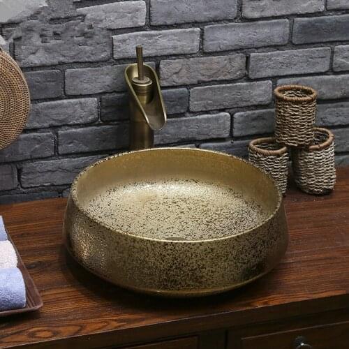 Europe style chinese wash basin vessel sinks Jingdezhen Art Counter Top ceramic basin sink ceramic art wash basin gold