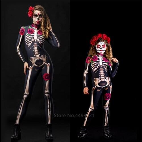 Halloween Day of The Dead Skeleton Adult Kid Scary Costume Halloween Dress Cosplay Sexy Jumpsuit Carnival Party Baby Girl Romper