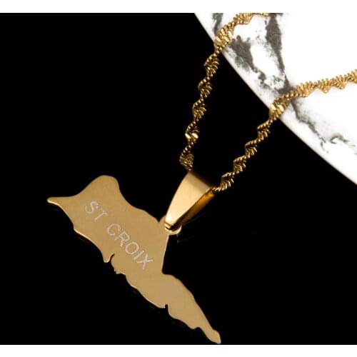 Stainless Steel Map of ST. Croix Pendants Necklace Saint Croix Maps Cahin Jewelry