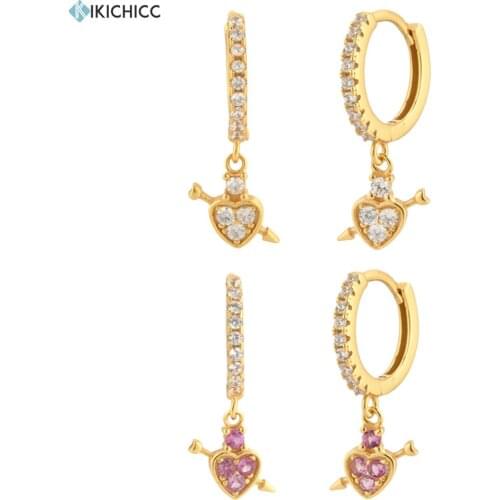 KIKICHICC 925 Sterling Silver Gold Love Pendant Pink Pave Clear Zircon Piercing Drop Earring Wedding Gift Valentiens Clips