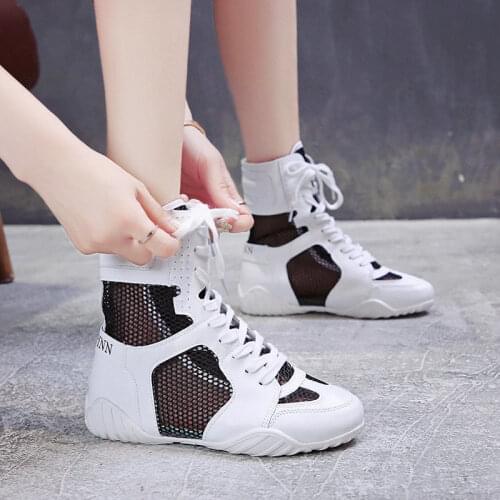 Summer Womens Ankle Boots Casual Leather High-top Lace-up Breathable Mesh Boots for Women Comfortable Lightweight Sneakers