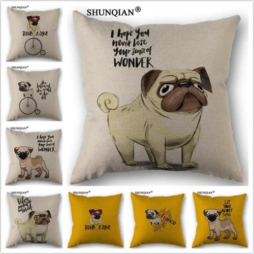 Linen Cotton Cartoon Pug Pillow Cover Custom Print Home Decorative Throw Pillows Cases 45x45cm one side C415117