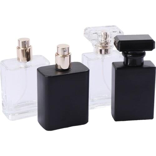 30ml/50ml Square Thick Glass Refillable Perfume Bottle Acrylic Cover Screw Top Sprayer Pump Perfume Bottles Empty Container