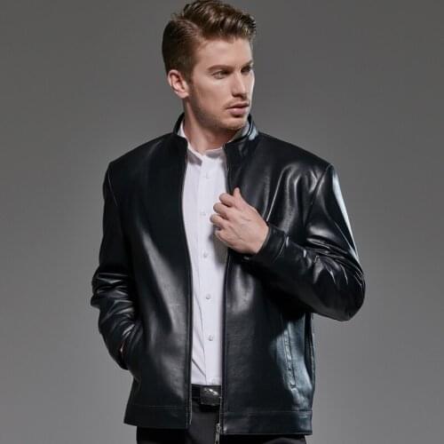 Mens Leather Jacket Plus Size Sheepskin Coat for Men Genuine Leather Jackets Brown Stand Collar Spring Autumn 2020 188706 KJ2290