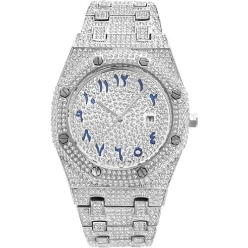 Iced Out Bling Diamond Watch with Full Zircon Custom Gold Silver Luxury Jewelry for Men Women Waterproof Quartz Watches