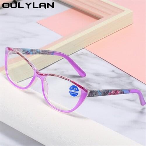 Oulylan Anti Blue Light Reading Glasses Women Fashion Cat Eye Presbyopic Eyeglasses Ladies Diopter plus 1.0 1.5 2.0 2.5 3.0 3.5