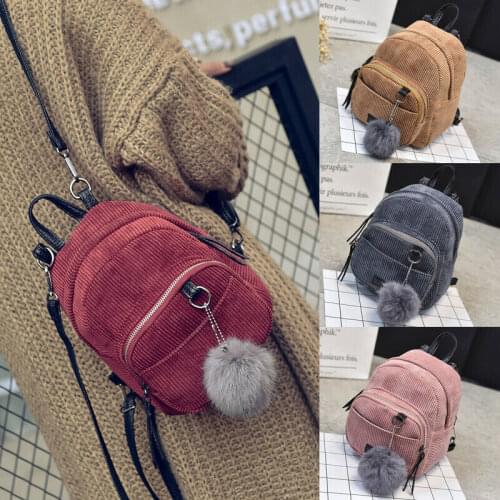 New Autumn Winter Girls Ladies Women Casual Solid Color Corduroy Mini Backpack Girls School Bags Travel Shoulder Bag 4 Colors