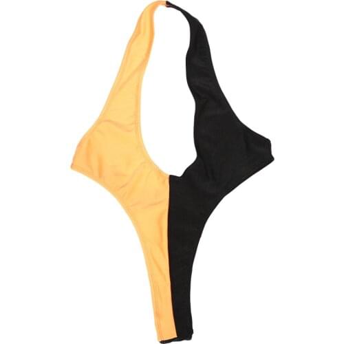 Plus Size High Cut Thong Bikini Bodysuit Swimwear Halter Neck Backless Hot Sexy Swimsuit Sukumizu Body Fitness Shaping One Piece