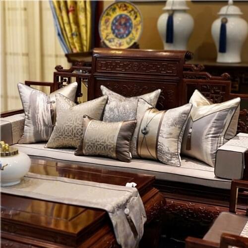 Luxury Modern Chinese Style Patchwork Throw Pillow Covers Brown Grey Cushion Covers with Tassels 45 X 45 50 X 50cm