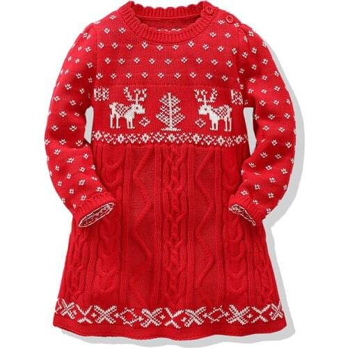 Christmas Autumn Winter Kids Dresses For Girls Princess Dresses Kids Baby Girl Long Sleeve Dress Christmas Elk Knit Dress