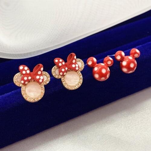 2021 Disney Minnie Earrings Girls Makeup Toy Accessories Cute Bow Earrings Sweet Red Toys for Girls Birthday Gifts Earring Toys