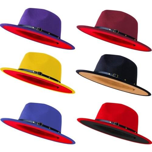 Lavender purple fedora hat two-tone belt accessories Panama felt hat ladies jazz hat church hat men шляпа женская