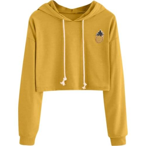 Sweatshirt Womens Hoodie Appliques Pinapple Sweatshirt Long Sleeve Pullover Crop Top Roupas De Frio Feminina Moleton #srn