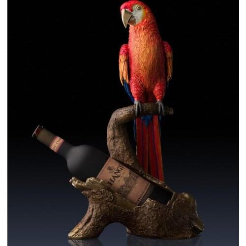 18.5 inches Chinese Art Deco Brass painted parrot Bird wine rack decorate sculpture Decoration Home Furnishings Gift Statue