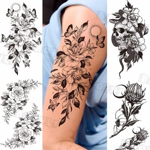 Rose Flower Butterfly Temporary Tattoos For Women Adult Temporary Tattoos For Women Adult Fake Tattoo Body Art Tattoo Decal