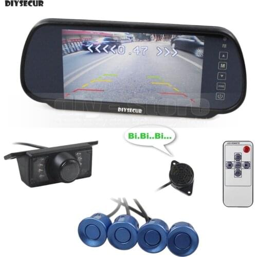 DIYSECUR 7inch Build-in LCD Display Mirror Car Monitor + Rear View Car Camera Video Parking Radar 4 Sensors Parking Accessories