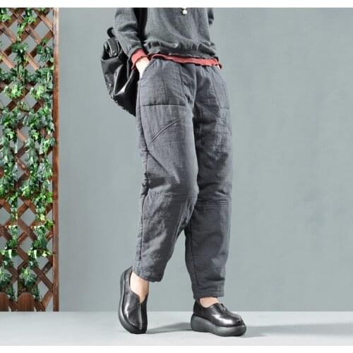 YoYiKamomo Cotton Linen Women Pants Thick Cotton Padded 2019 Winter New Loose Elastic Waist Harem Female Casual Women Trousers
