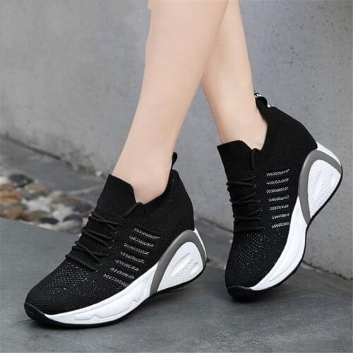 New Women Summer Mesh Platform Sneakers Trainers White Shoes 8.5CM High Heels Wedges Outdoor Shoes Breathable Casual Shoes Woma