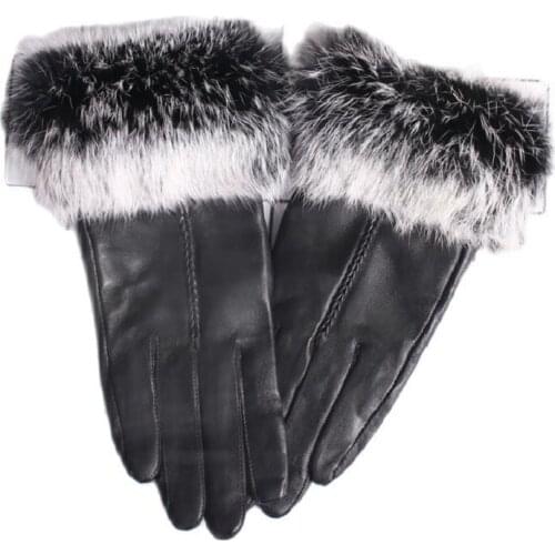 A90 Winter Gloves womens Gloves Cute Rabbit Fur autumn and winter with cashmere warm sheepskin Leather gloves