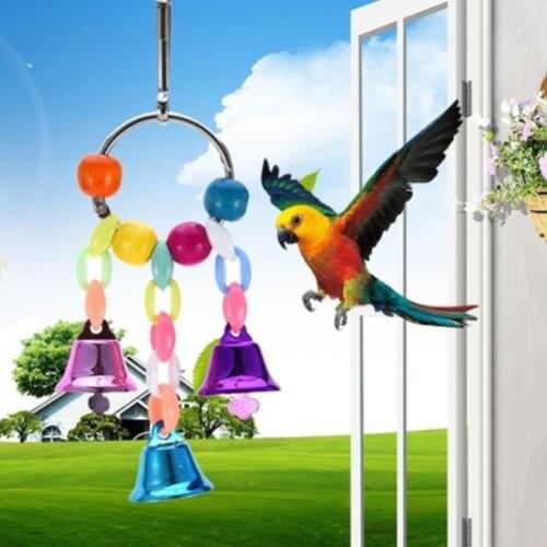 Dream Pet Bird Bell String Chain Parrot Bite Chewing Toy Hanging Cage Decoration Colored Wooden Ornaments With Bells Add Fun