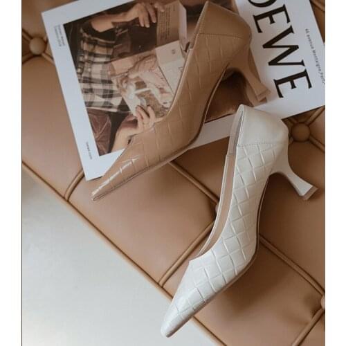 2021 Top Quality Full Genuine Leather Shoes Women Pumps Pointed Toe Spring Summer Thin Heel Ladies Theresa Bella Fashion