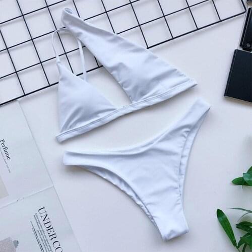 2021 Women Bandeau Bandage Bikini One-shoulder Push-up Bandeau Brazilian Swimsuit Soild Swimwear Slim X9Z8