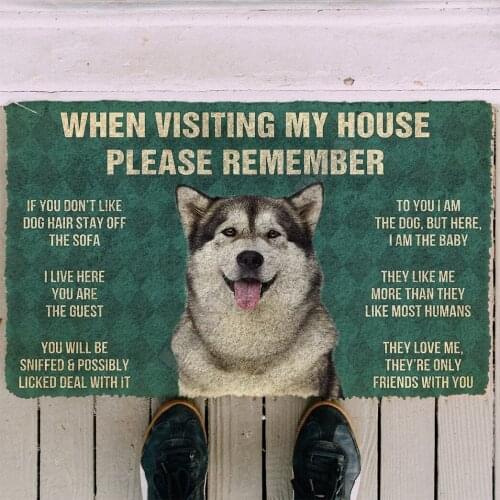 3D Please Remember Alaskan Malamute Dogs House Rules Custom Doormat Non Slip Door Floor Mats Decor Porch Doormat