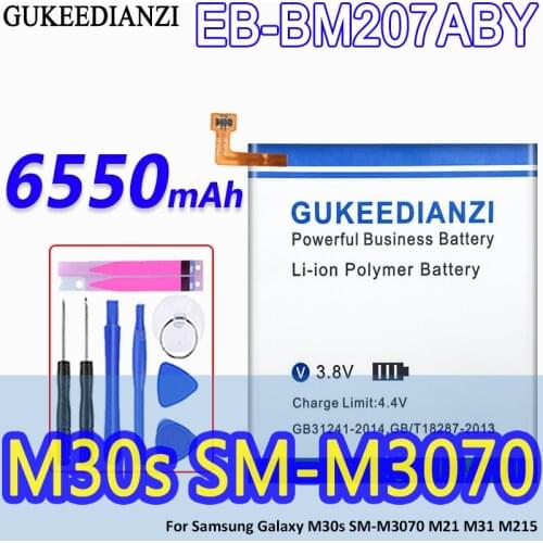 GUKEEDIANZI EB-BM207ABY 6550mAh High Capacity Battery For SAMSUNG Galaxy M30s SM-M3070 M3070 M21 M31 M215